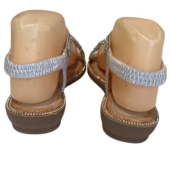 Dressy BOHO Rhinestone Flower Silver Flat Comfort Sandal Sz 38 US 7.5 #292G - Picture 7 of 8